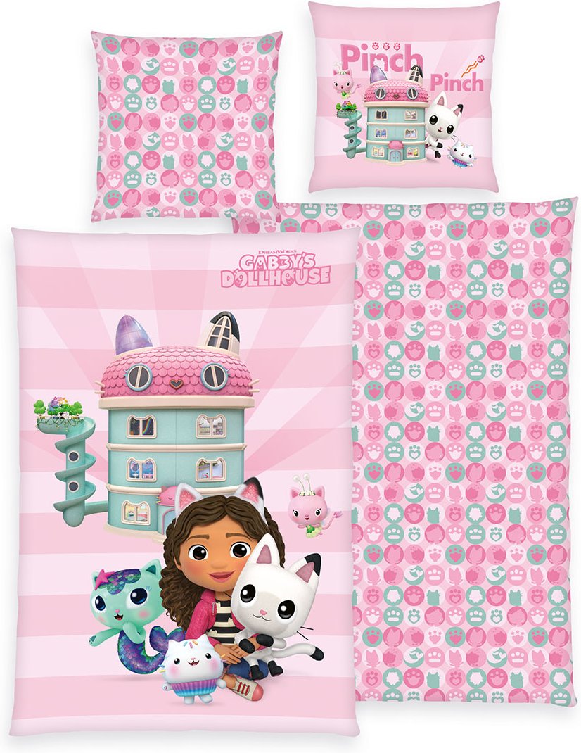 Gabby's Dollhouse Bettwäsche Größe 80x80 + 135x200 cm