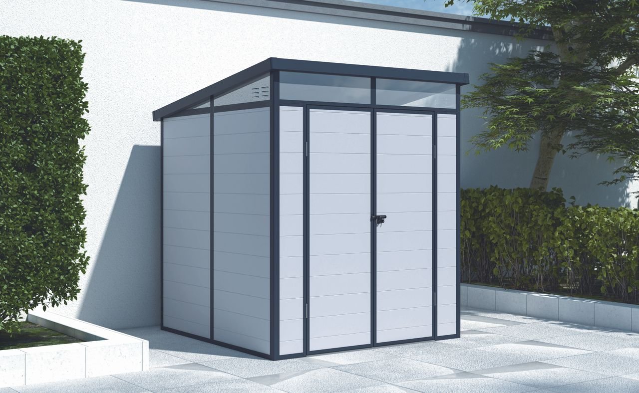 Kunststoff-Gerätehaus "TOYA", ca. 238 x 192 x 215 cm - Hellgrau/Grau