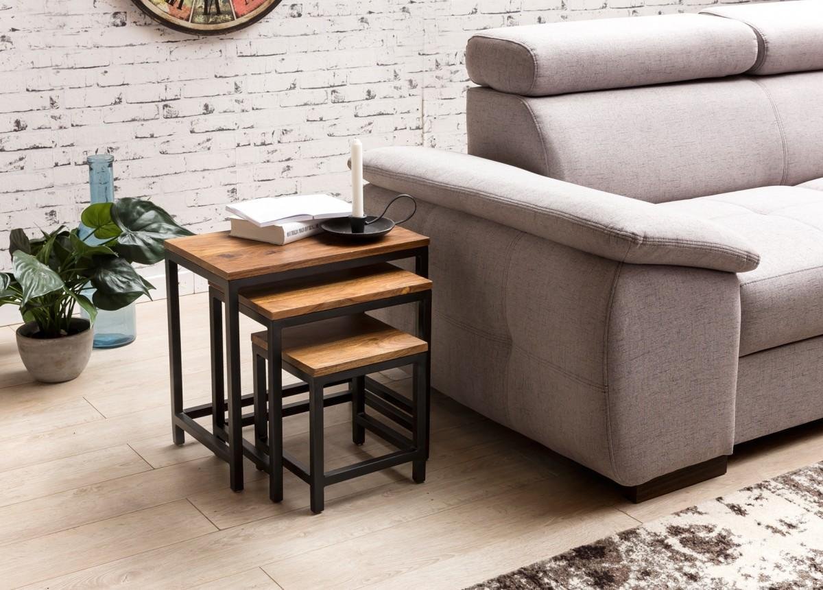 3er Beistelltisch AKOLA Materialmix