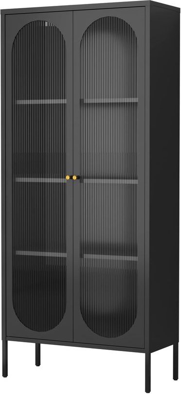 Metallschrank Sideboard mit Sicherheitsglas-Türen MORU, ca. 180 x 80 x 35 cm - Schwarz