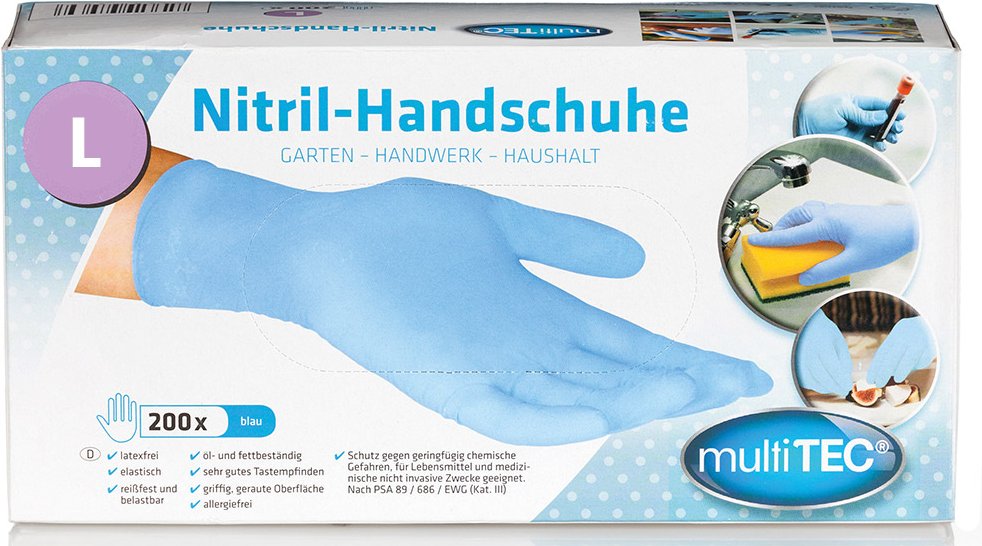 Nitril-Einweghandschuhe, Blau, Größe L - 200er Set