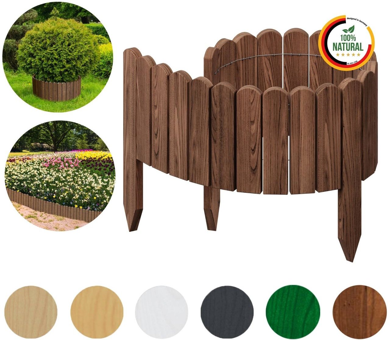 Beeteinfassung 10 x 100 cm Unbehandelt Flexibler Holzzaun Rasenkante