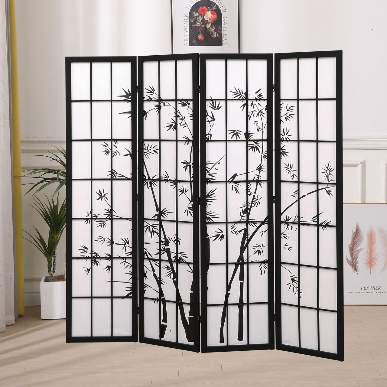 Raumteiler Paravent 4tlg. HPR02-SCH schwarz weiß
