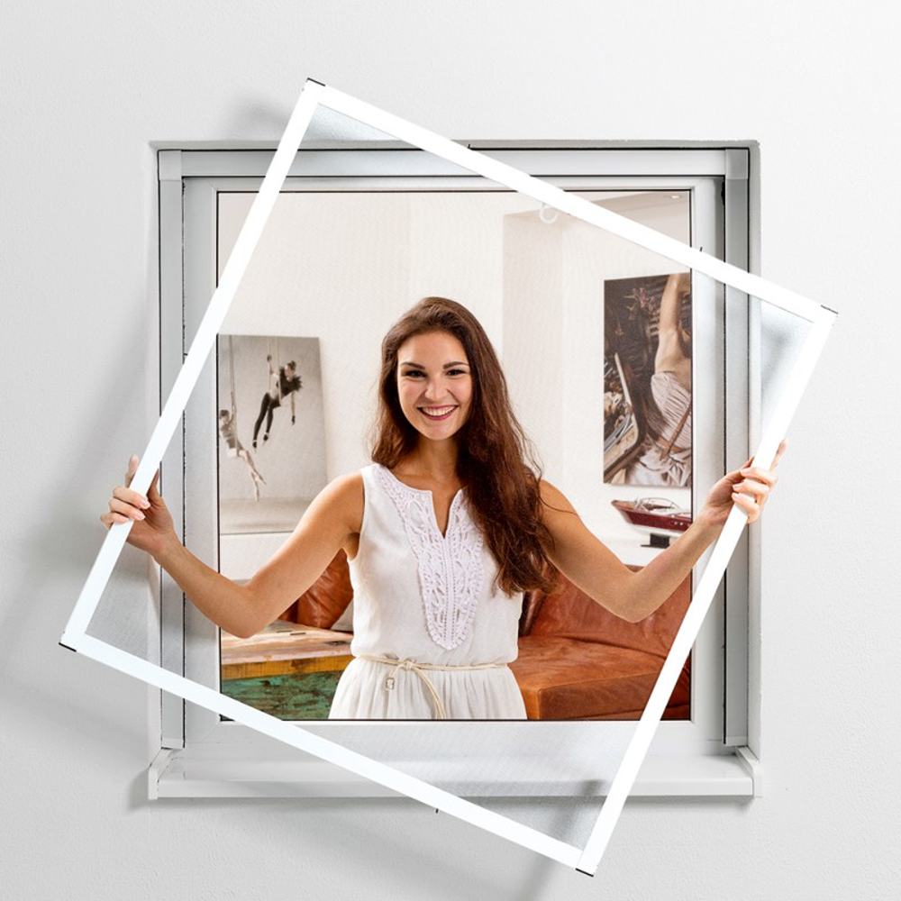 Aluminium Fliegengitterbausatz für Fenster SLIM, ca. 130 x 150 cm weiß