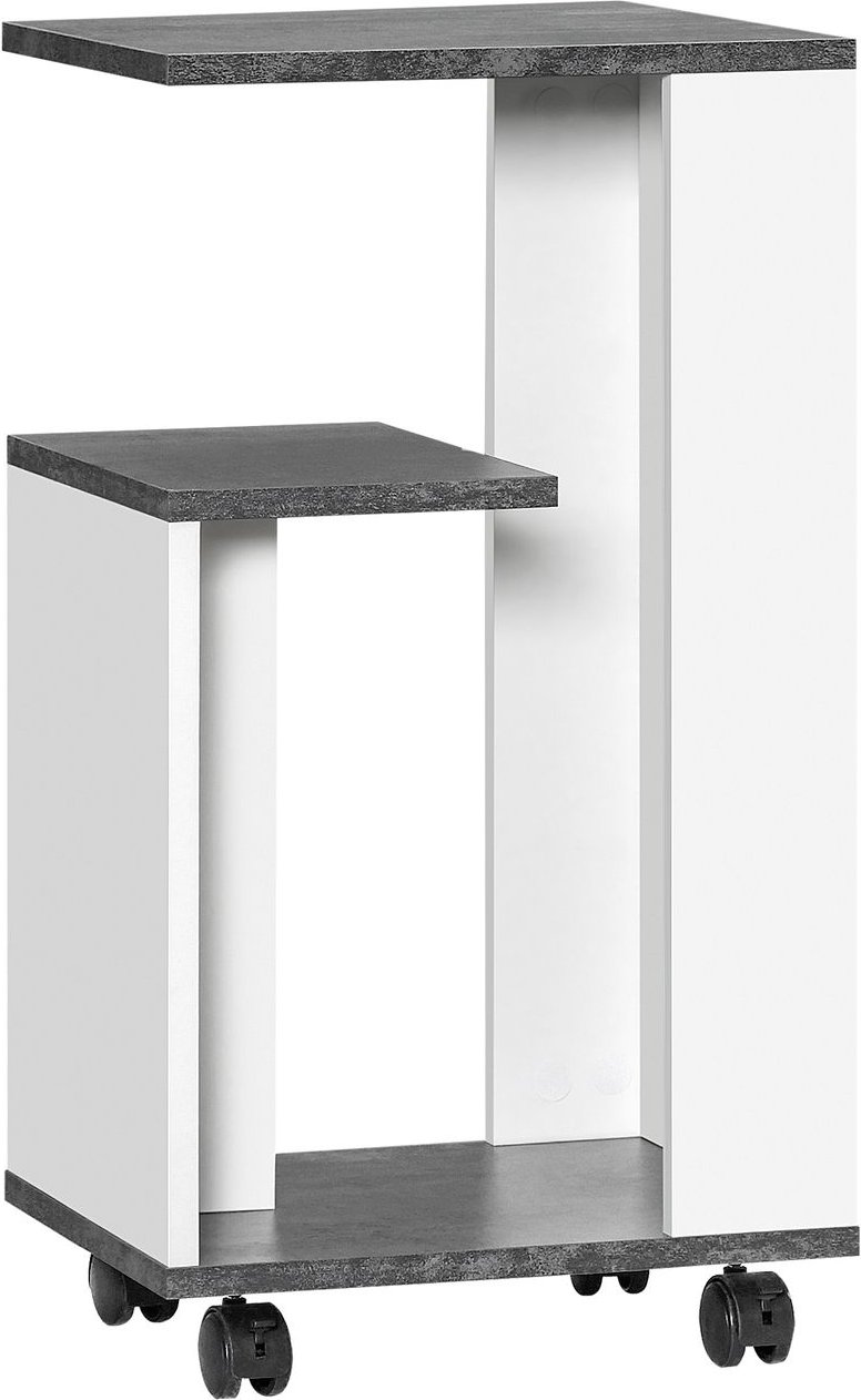 Nachttisch Couchtisch mit 360°-Rollen modern mit 3 Regalen bis 10 kg Weiß