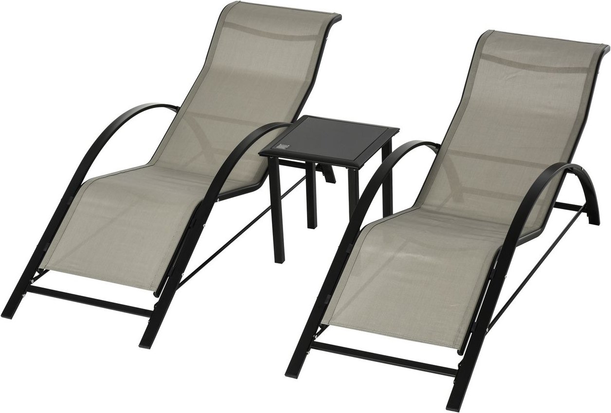 3-tlg. Gartenliege mit Tisch Gartensitzgruppe Mesh Metall Schwarz