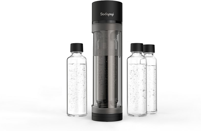 Wassersprudler Logan matt schwarz, 2x 850ml + 1x 600ml Glasflaschen