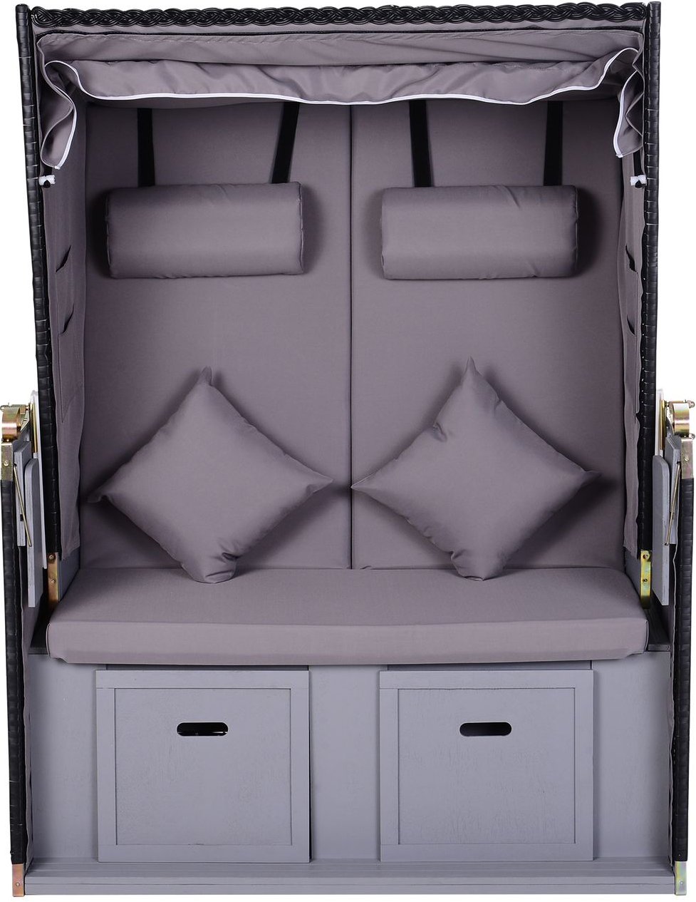 Strandkorb mit Sitzhocker und Klapptisch Volllieger Getrankehaltern PE Rattan Grau 118 x 79 x 150cm