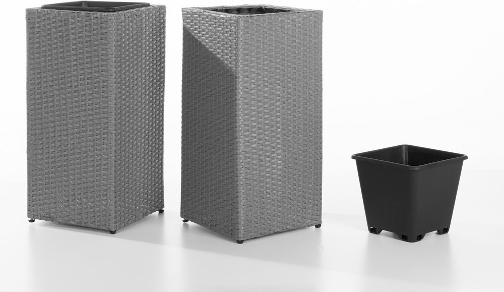 Rattan Quader Pflanzkübel - Grau, 2er-Set