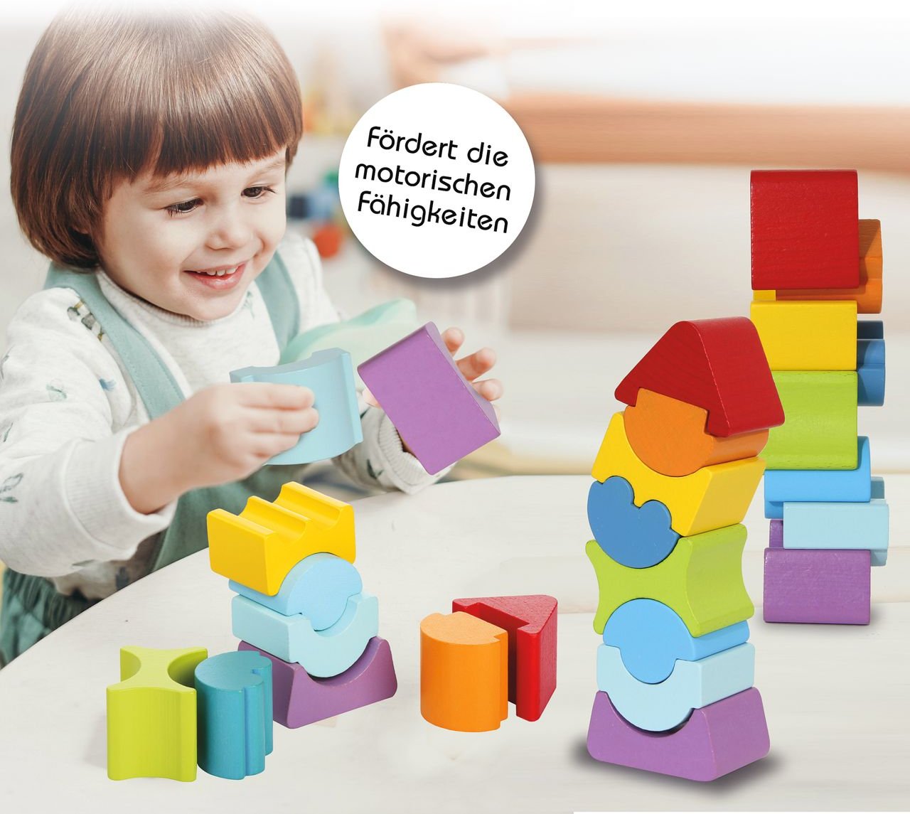 JAMARA-460703-Holzspielzeug Kidiwood Stapelturm 8tlg.