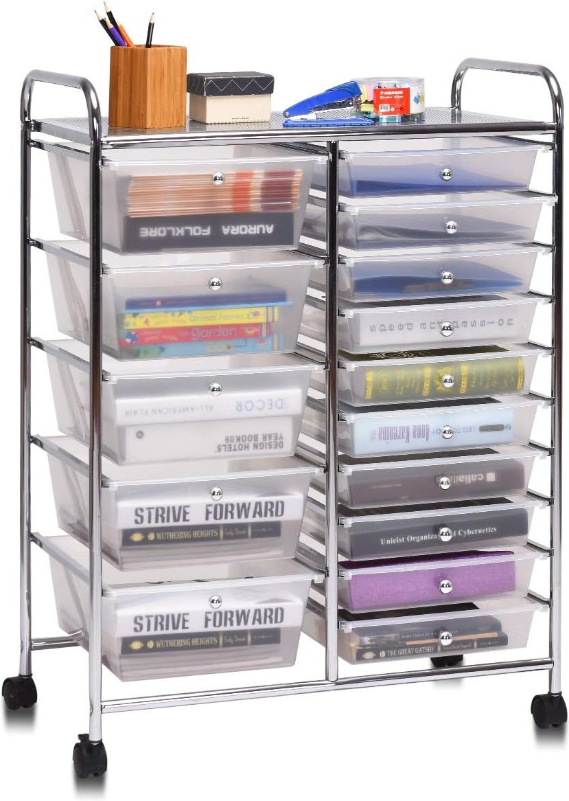 COSTWAY Rollwagen mit 15 stapelbaren Schubladen