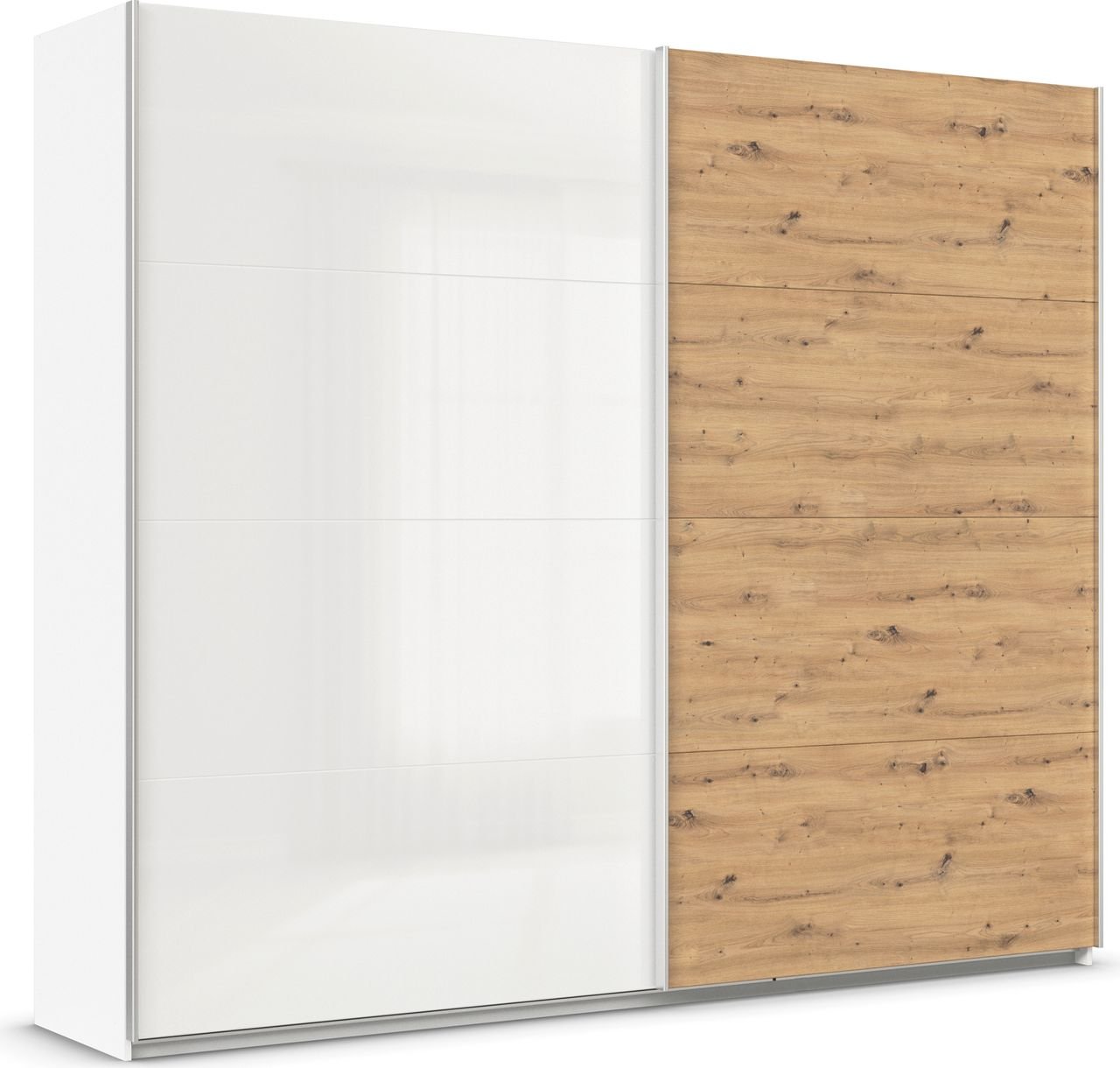 rauch Quadra Kleiderschrank 2-türig, Farbe Hochglanz Weiß/Eiche Artisan Breite 271 cm