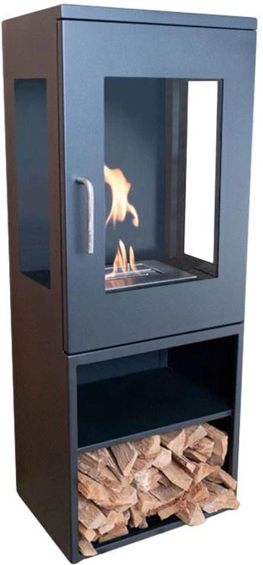 Cheyenne Schwarzer Bioethanol-Kamin, 95 cm hoch, 3-seitige Flammenansicht, 1,9 kW