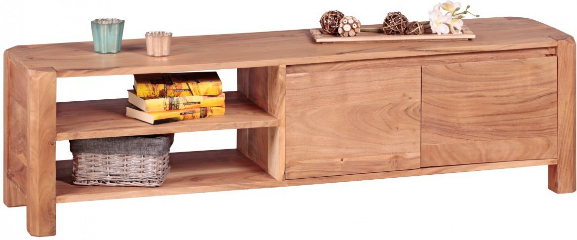 Lowboard Massivholz Akazie 140 cm TV-Board Ablage-Fächer Landhaus-Stil Unterschrank 40 cm TV-Möbel