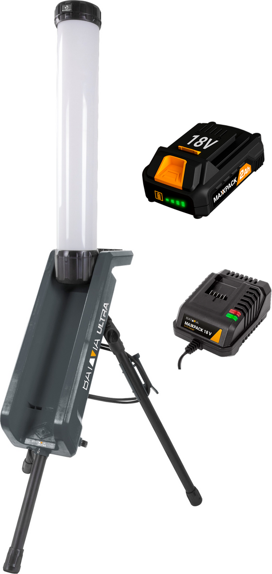 18V/230V Hybrid-LED-Arbeitsleuchte 360° (mit Akku 2,0Ah und Ladegerät)