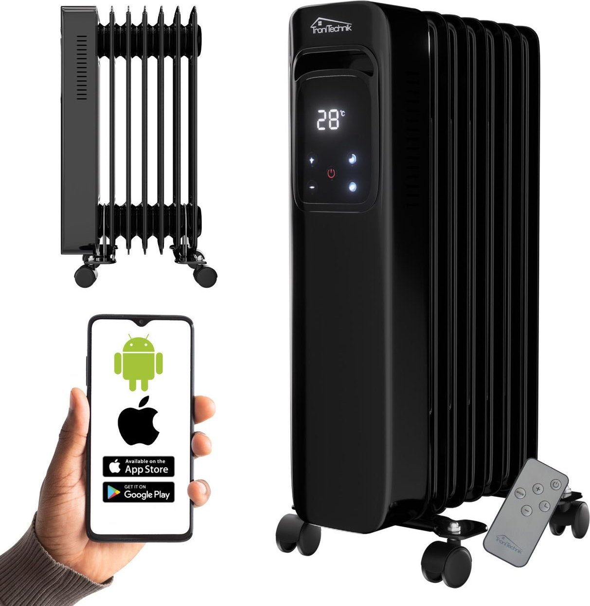 Ölradiator TT-OR 307 Schwarz – 9 Rippen, 3 Heizstufen, WiFi, Überhitzungsschutz