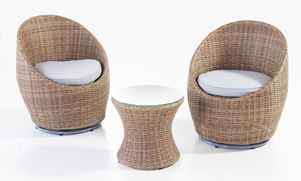 Balkonset Gartenmöbel 3 tlg. COMO natur aus Aluminium, drehbar, inkl. Polsterauflage - Natur