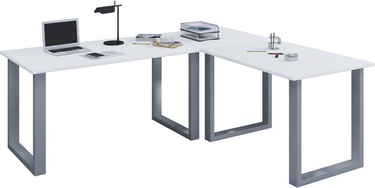 Eck-Schreibtisch "Lona" 160x160x80 U-Füße Weiß/Silber