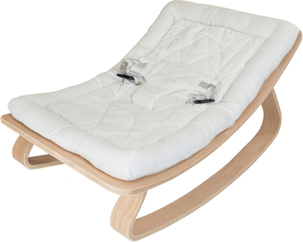 Babywippe Holz natur mit 5 cm starker, abnehmbarer Baumwollauflage