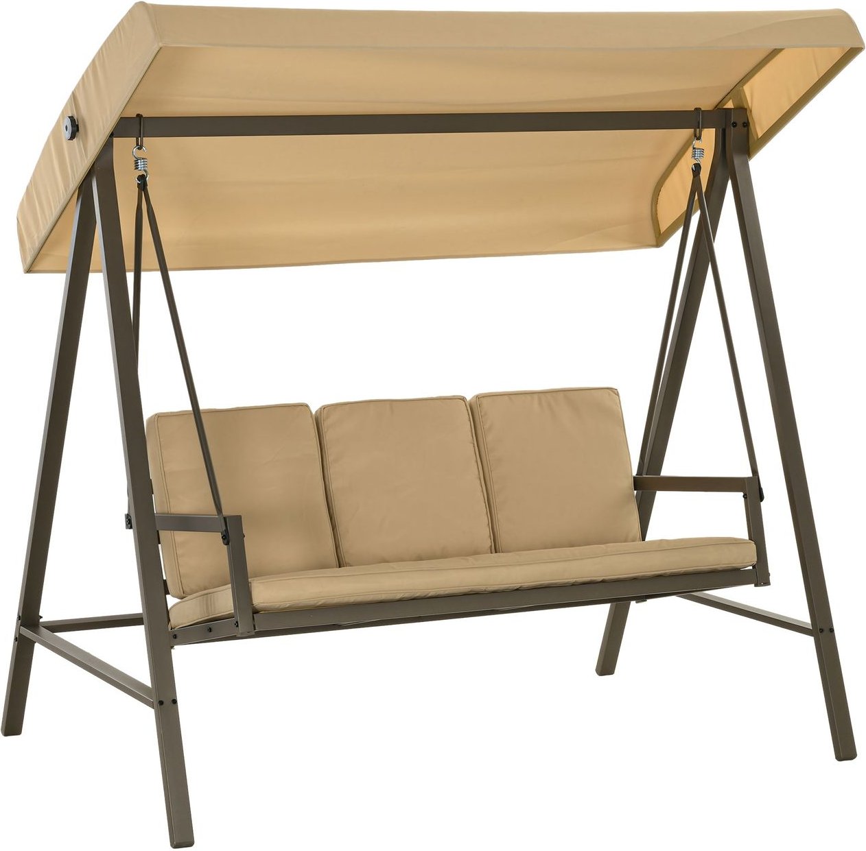 Hollywoodschaukel 3-Sitzer Schaukelbank mit Verstellbarem Dach bis 360 kg Beige