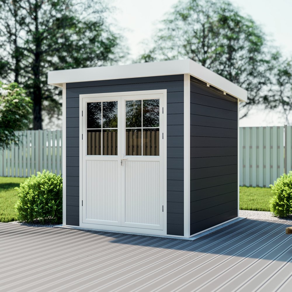 WPC-Gartenhaus S mit Flachdach anthrazit/weiß FSC100%