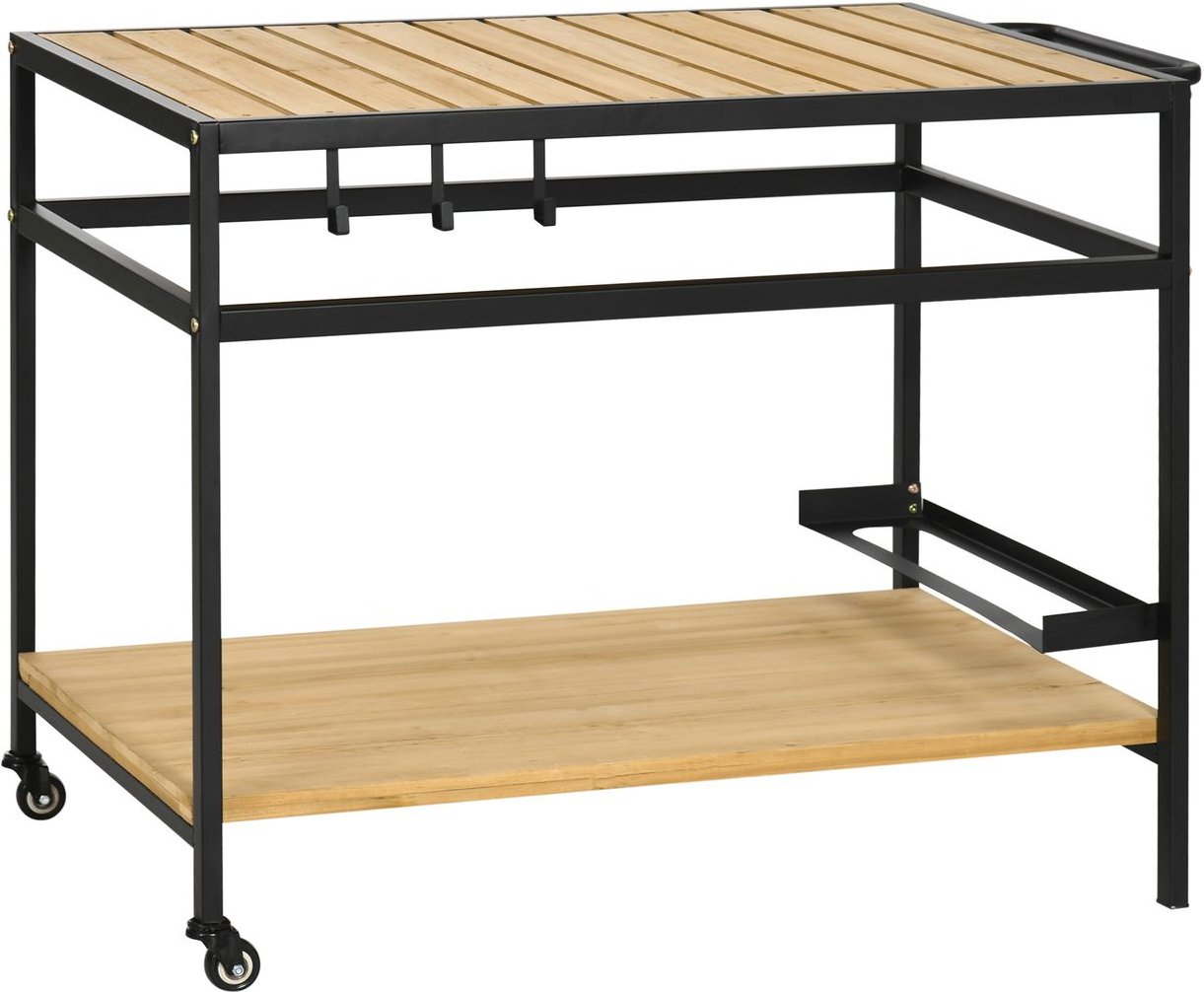 Servierwagen, Barbecue Trolley mit 2 Regalen Haken für Garten, Balkon