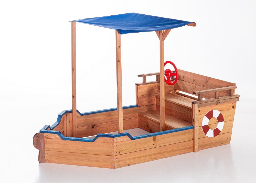 Sandkasten Schiffsoptik aus 100% massivem Tannenholz, ca.160cm x 78 cm x 100 cm