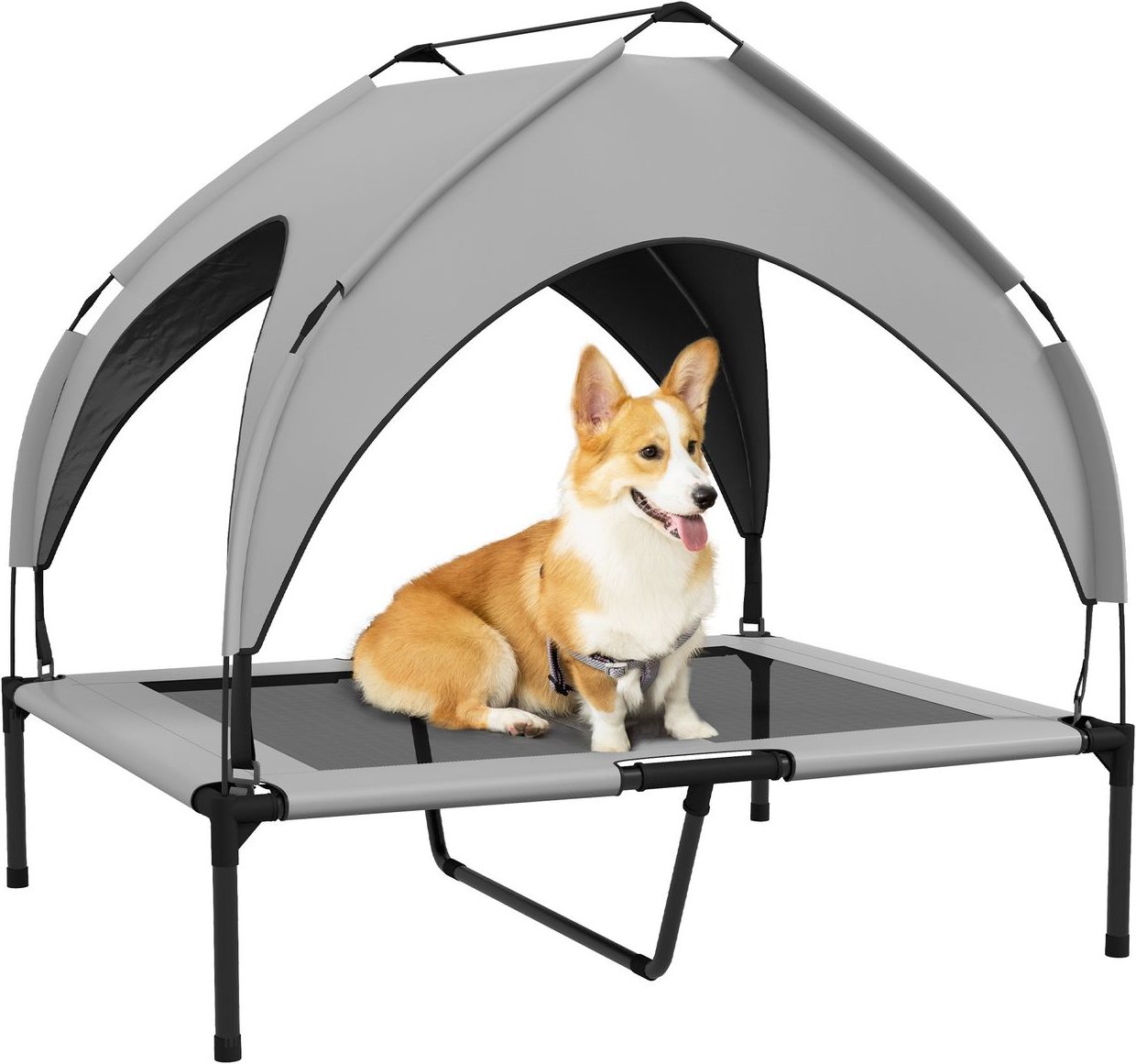 Erhöhtes Hundebett mit Baldachin, Haustierbett, Outdoor Hundeliege mit Dach