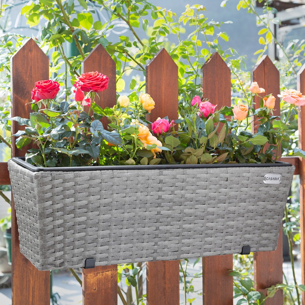 Blumenkasten Balkonkasten Polyrattan 60x20x19cm 2er Set grau