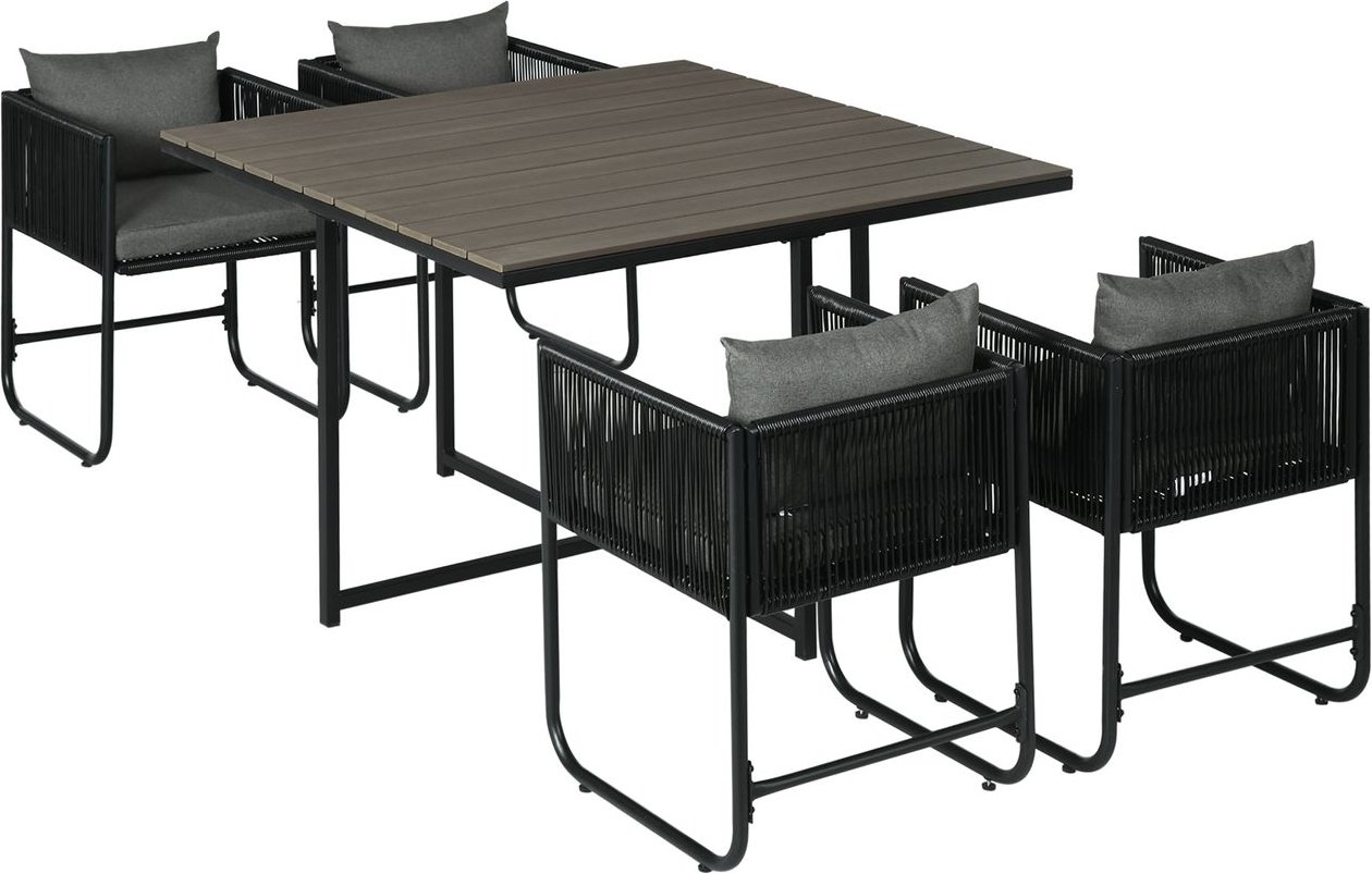 5-tlg. Polyrattan Gartenmöbel Set Esstisch mit 4 Stühlen für Balkon Grau