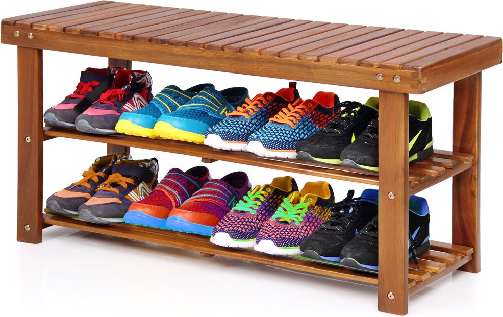 Casaria Schuhregal 2in1 Braun Akazienholz 90x32x46cm