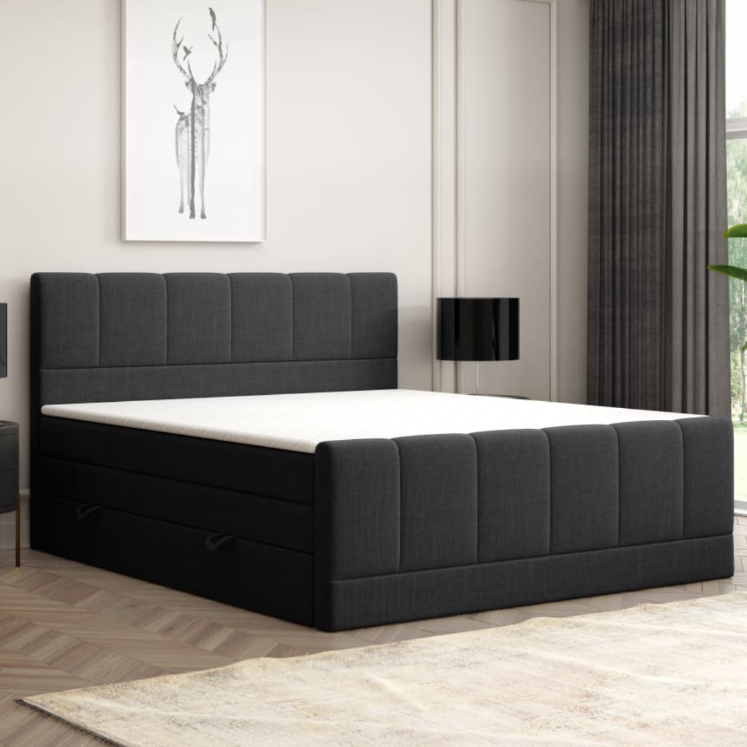 Thumbnail - Boxspringbett LONDON mit Bettkasten 180 x 200 cm Webstoff Schwarz Bett Bettkasten