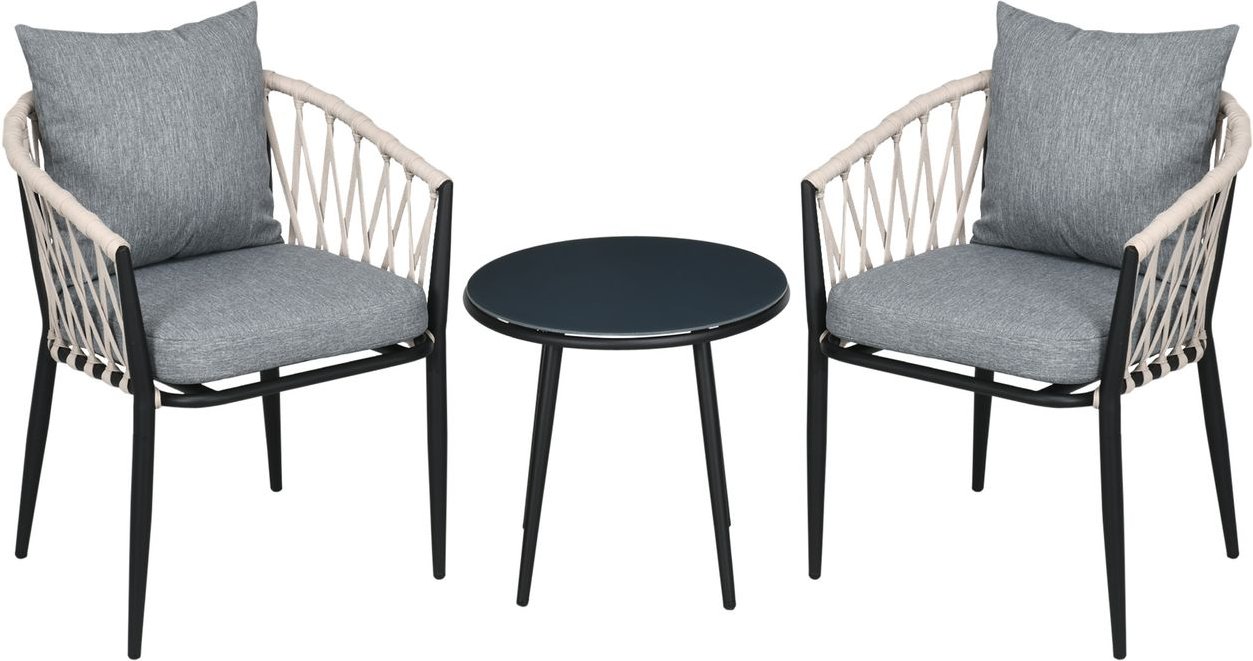 3tlg. Gartenmöbel Set, Balkon-Set inkl. 1 Tisch, 2 Stühlen Stahl