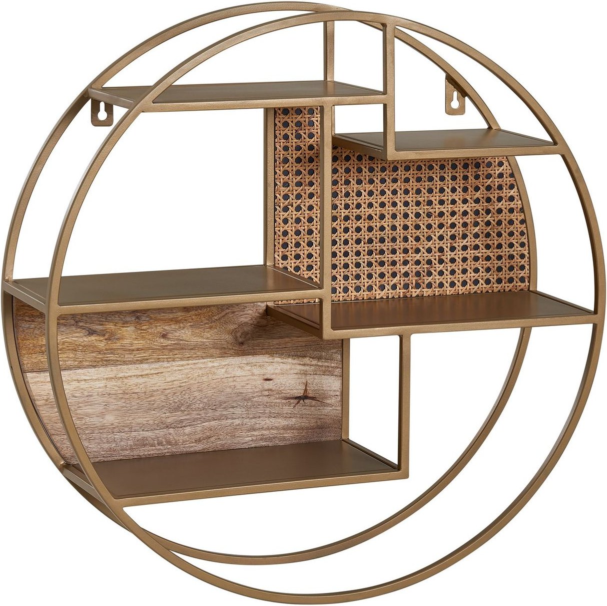Wandregal 62x62x17 cm Rattan Massivholz Metall