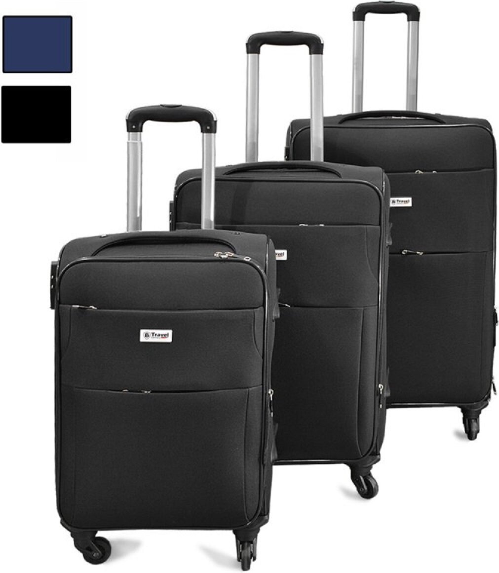 3-teiliges Trolley-Set Weiche Reisekoffer für komfortables Reisen Schwarz
