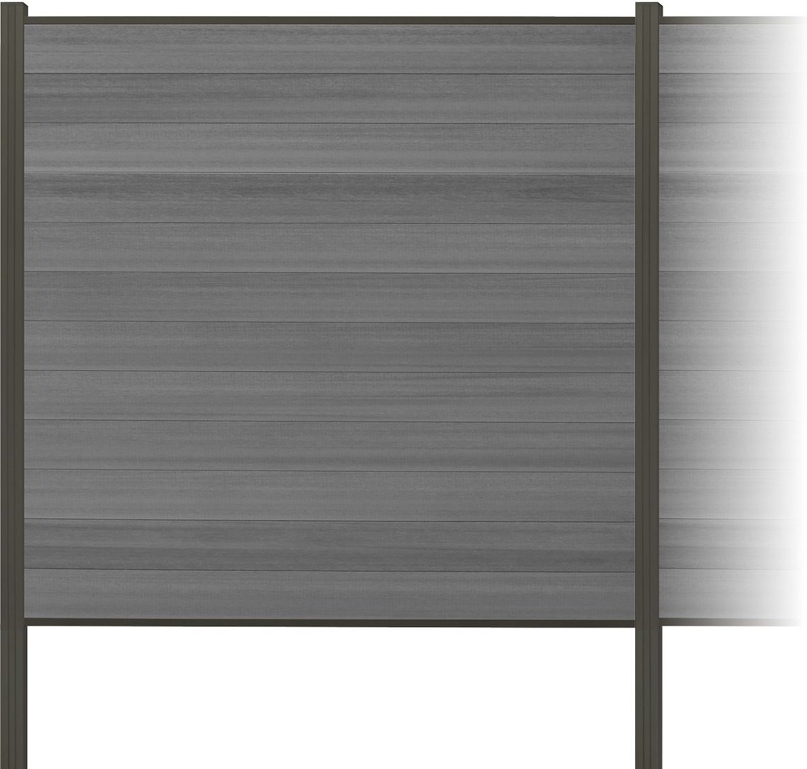 WPC Sichtschutzzaun Roma Line 3 x Zaunfeld grau und 4 x Alu-Pfosten anthrazit zum Einbetonieren