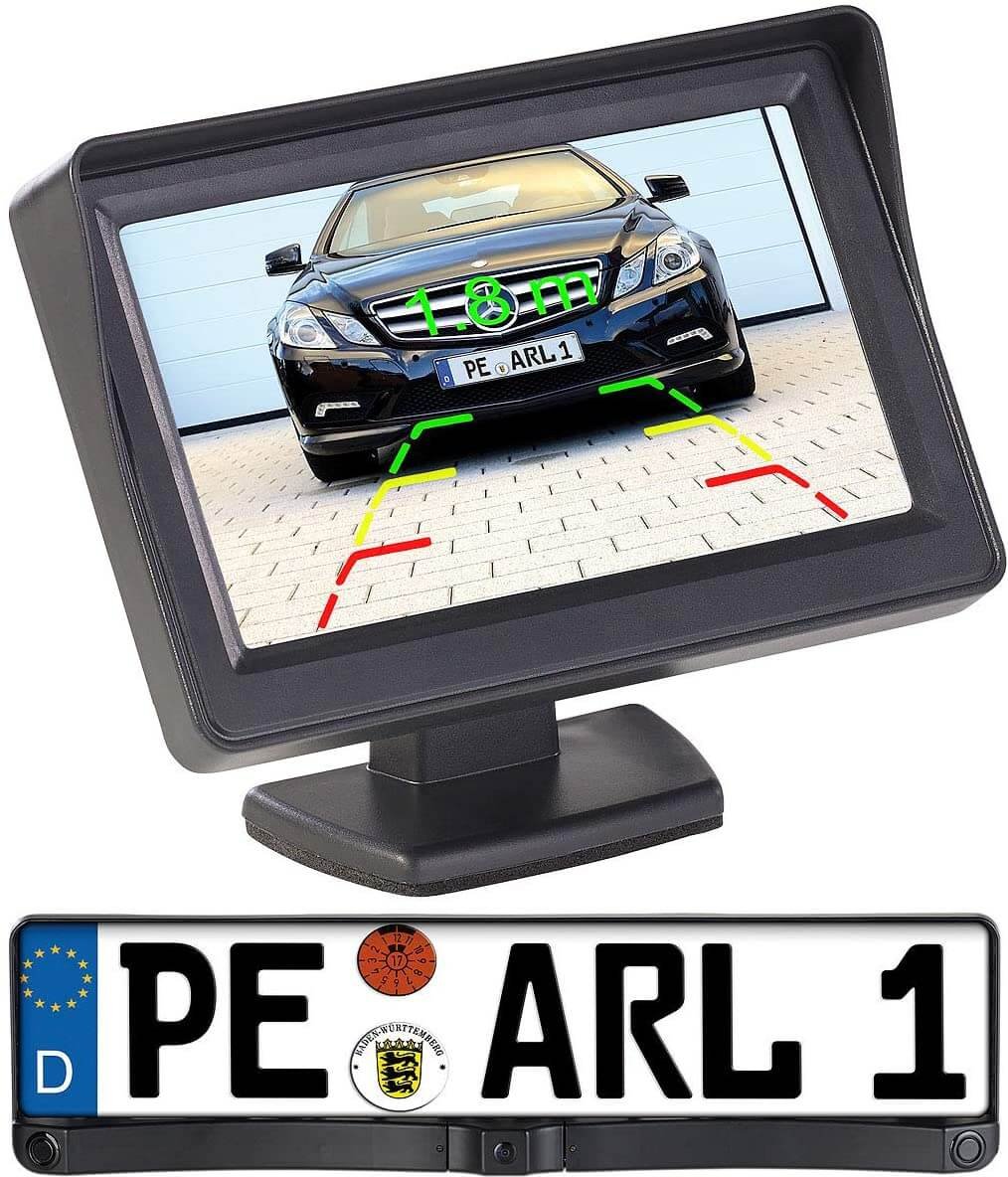 Rückfahrkamera PA-470 Funk Nummernschild, Einparkhilfe, kabellos, LCD-Farbmonitor