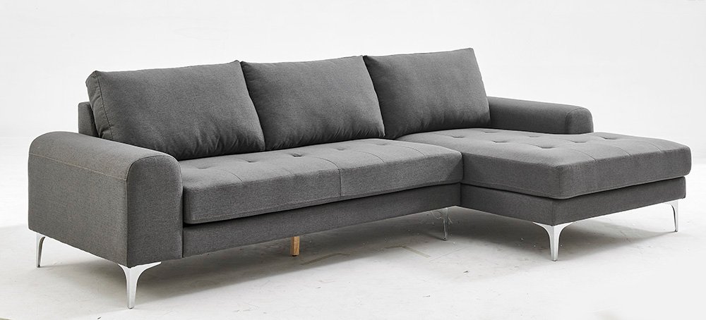 Modernes Ecksofa mit gepolsterte Kissen, ca. 285 x 152/93 x 88 cm - Grau