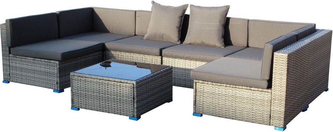 23tlg. XXL Ecklounge-Set mit Polsterauflagen U Form - Grau