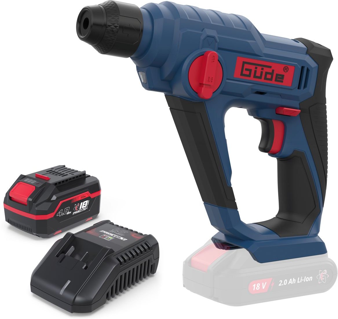 Güde Akku Bohrhammer BH 18-0 inklusive Ladegerät & Akkupack Starter-Kit Set