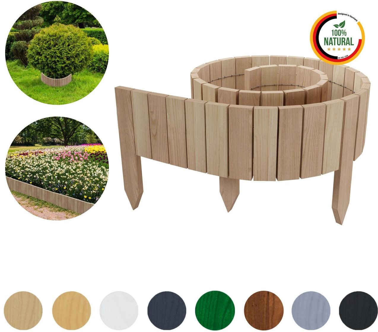 Rasenkante Beetumrandungen 10 x 200 cm Unbehandelt (kürzbar) Flexibler Holzzaun