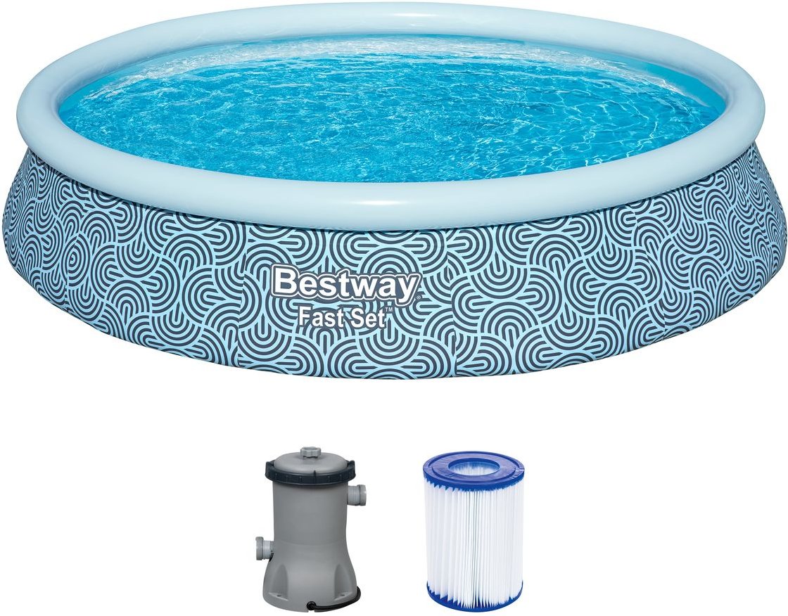 Fast Set™ Aufstellpool-Set mit Filterpumpe Ø 396 x 84 cm, Grafisches Liniendesign, rund