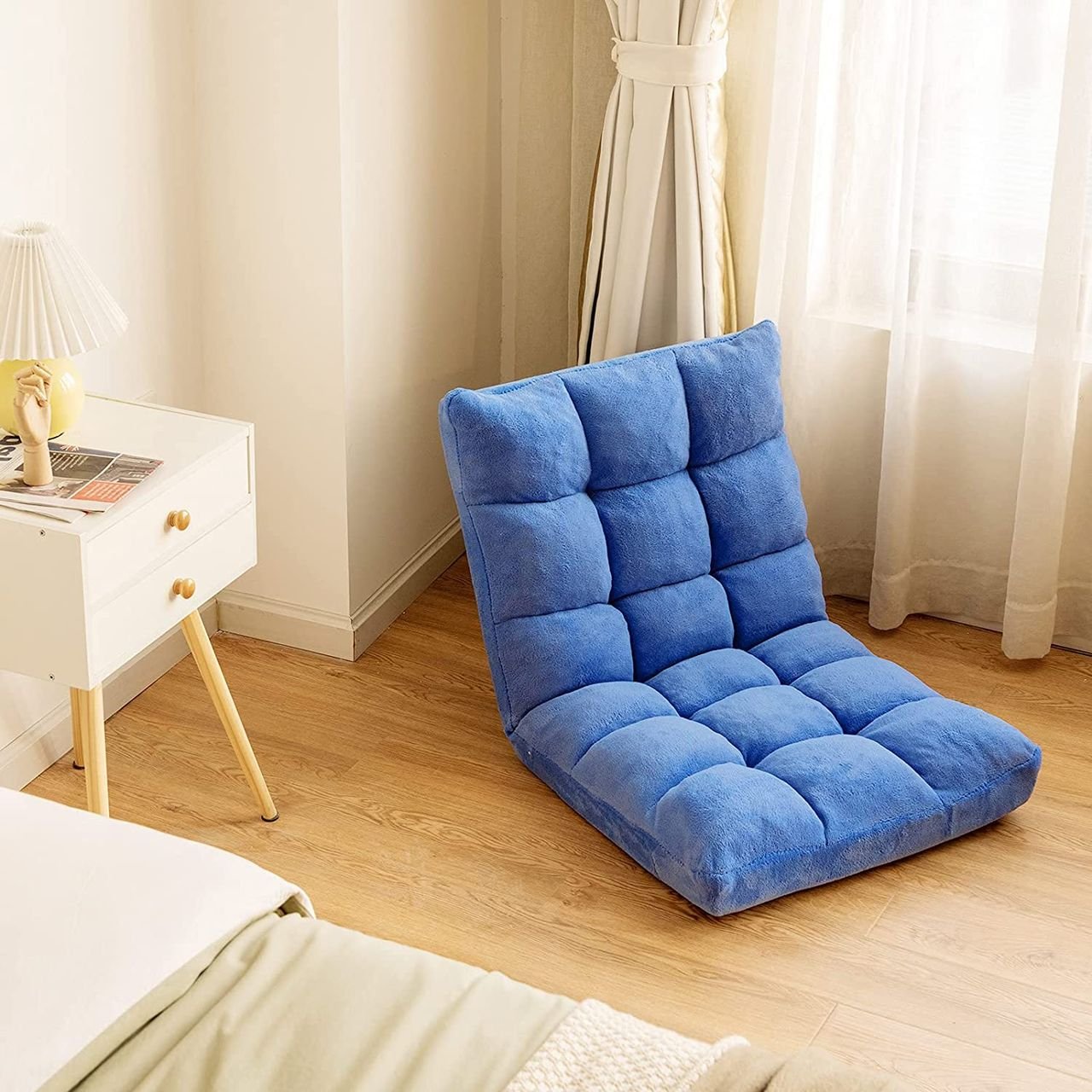 Bodenstuhl mit Rückenlehne, verstellbar, gepolstert, Blau