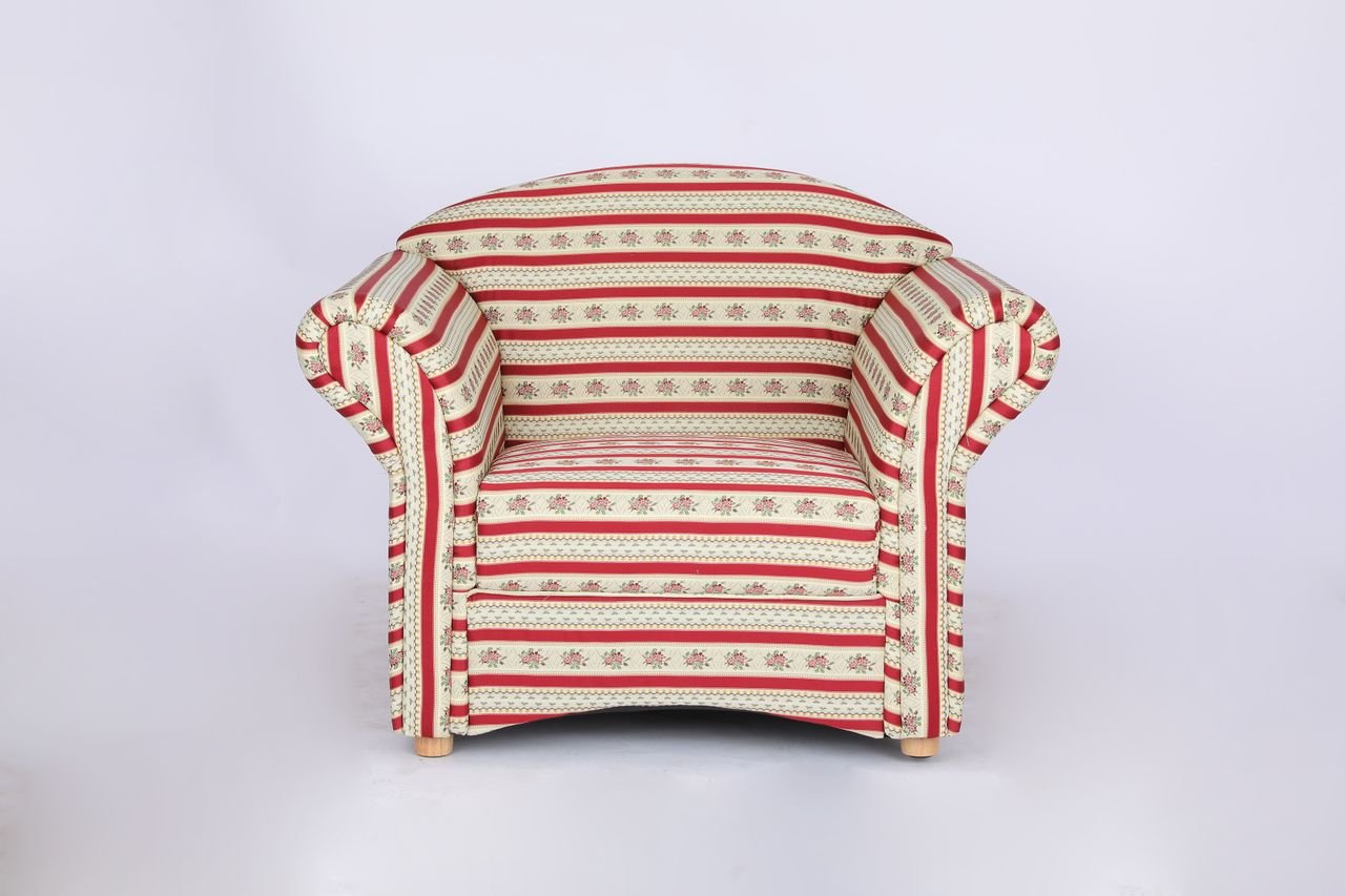 Polstersessel Loretta, ca. 110 x 84 x 84 cm – Rot gestreift & Blumenmuster