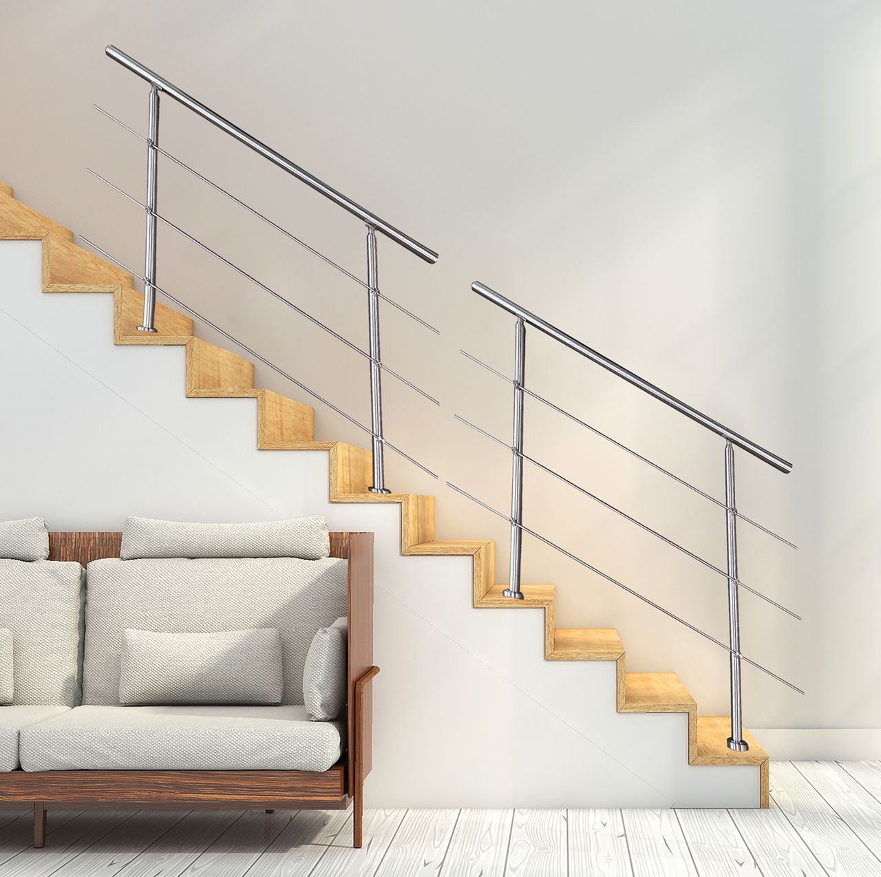 Treppengeländer Set - ca. 150x 106,5 cm, Edelstahl inkl. 3 Querstreben und 2 Pfosten