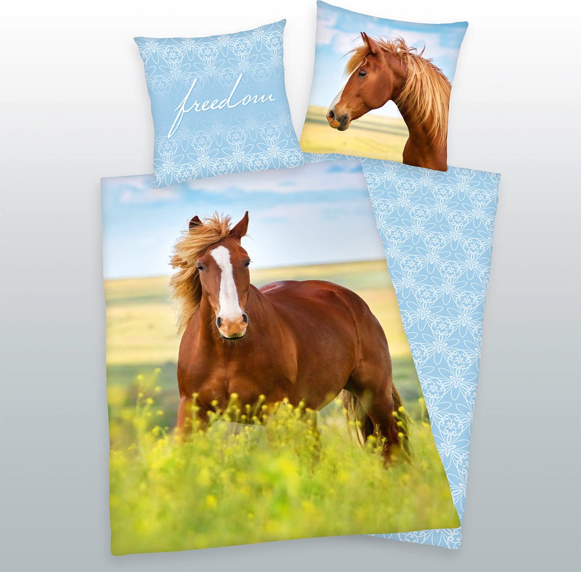Thumbnail - Pferd Bettwäsche Größe 80x80 + 135x200 cm