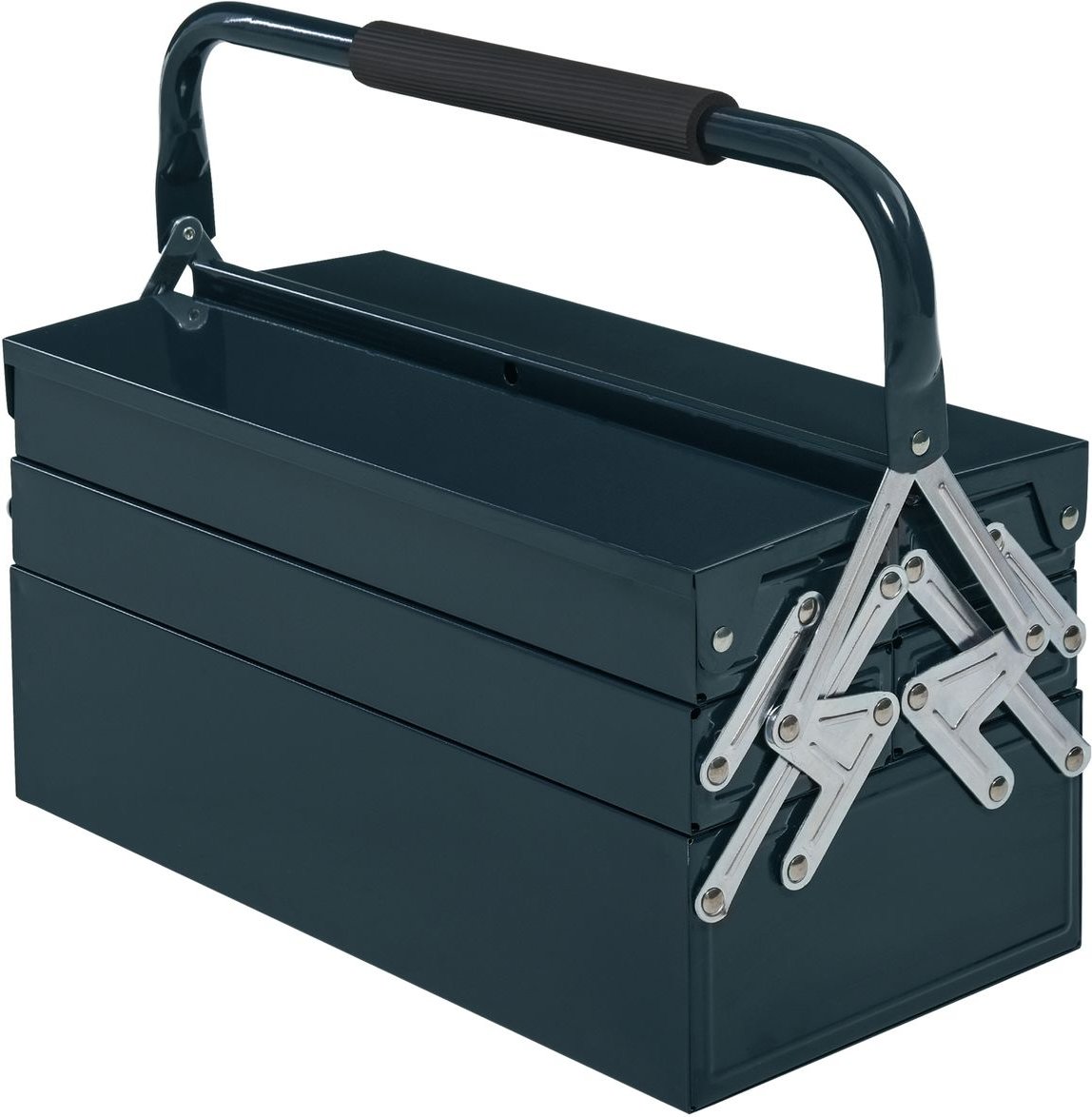 Werkzeugkasten Werkzeugkoffer Werkzeugkiste 5 Fächer aufklappbar Stahl (SPCC) Dunkelgrün 45 x 22,5 x 34,5 cm