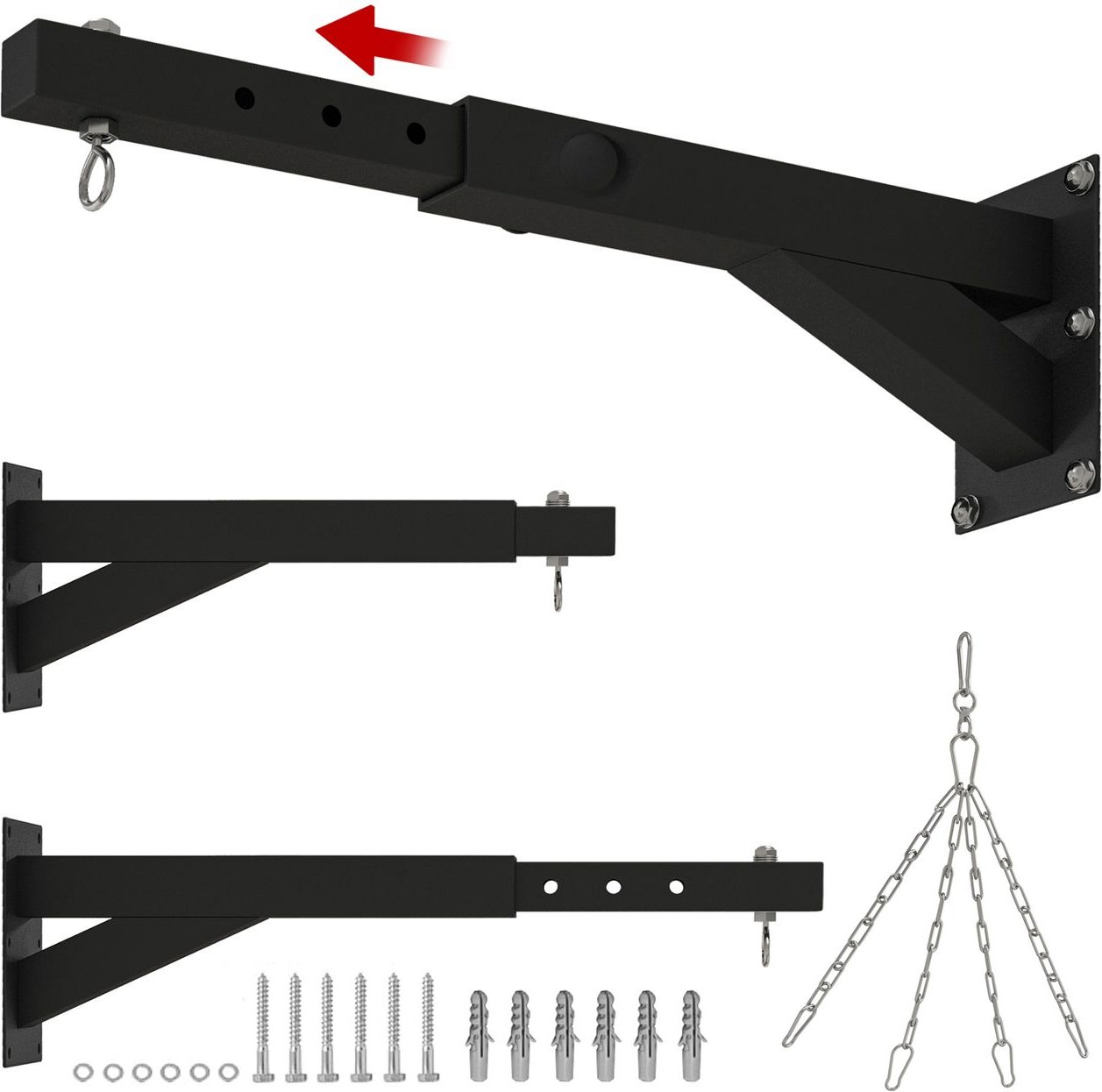 SPORTNOW Boxsackhalterung, verstellbar, Wandmontage, bis 60kg, Stahl, Schwarz