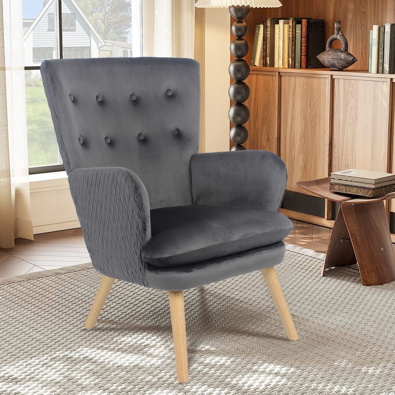 gepolsterter Samtsessel mit Armlehne HWP66-DGR dunkelgrau
