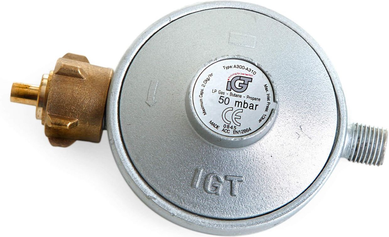 Thumbnail - Paella Gasdruckminderer 50 mbar, 1,5 kg/h, 1/4 Linksgewinde, ohne Ventil